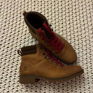 Timberland Woman's Brown Hiking Boots with Red Laces